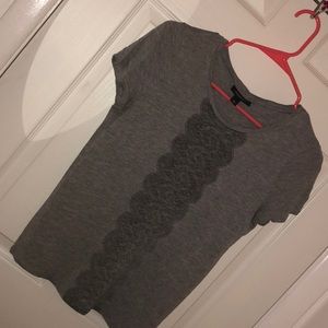 Grey printed lace t shirt